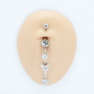 Украшение для пирсинга пупка, покрытие розовое золото. Бабочка. MCDZ4559