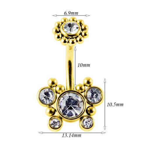 Интернал украшение для пирсинга пупка, золотое титановое покрытие. IBNJA006
