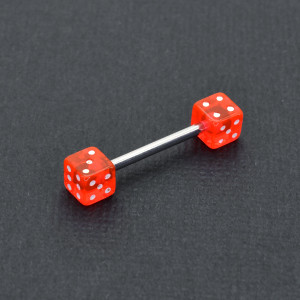 Штанга 1,6 мм для пирсинга сосков и языка. Игральные кости акрил. UBB1371
