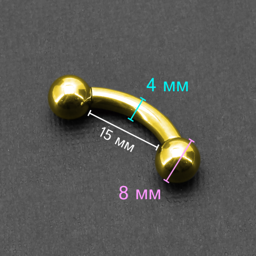 Интернал-банан 4 мм для пирсинга Принц Альберт, золотое титановое покрытие. BNPBG6