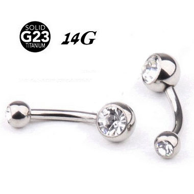 Украшение для пирсинга пупка. Титан, шарики 4 и 6 мм с кристаллами. BNTJ14/6/4