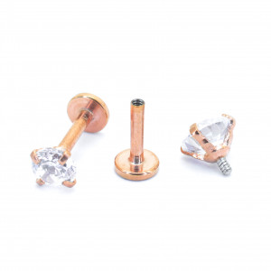 Интернал-лабрета 1,2 мм. Титан. Циркон Clear, розовое золото. ILBZT2627