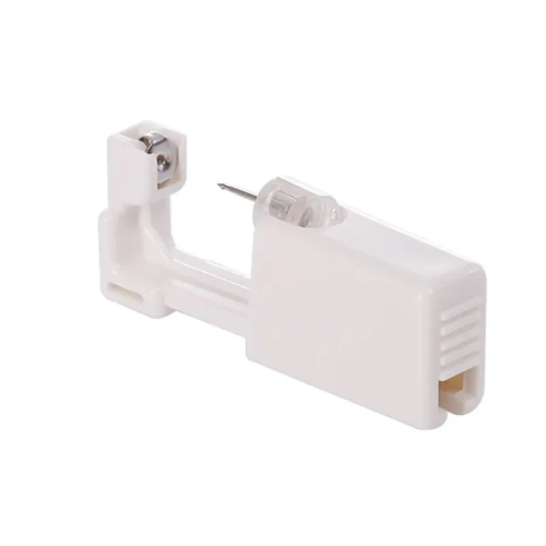 Одноразовый пистолет для прокола ушей. Серьга-гвоздик цвет серебро с белым кристаллом  