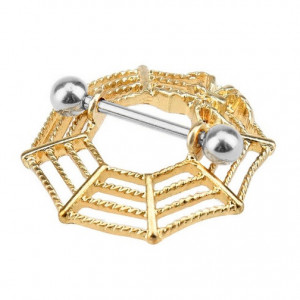 Украшение для пирсинга соска, золотое покрытие. Паутина. KFV13751