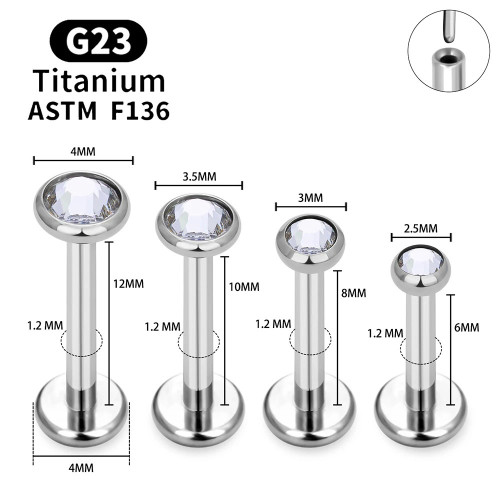 Лабрета 1,2 мм Push-in. Титан, кристалл. ILT8364