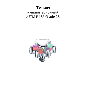 Интернал-накрутка для микродермалов и пирсинга с стержнем 1,6 мм. Лапка с опалами. Титан. TAFOP4863