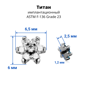 Интернал-накрутка для микродермалов и пирсинга с стержнем 1,6 мм. Цветок. IJF8054
