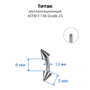 Микробанан 1,2 мм для пирсинга брови, губы, уха. Конус. Титан. BNECN16T