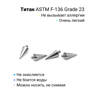 Интернал-конусы 3 х 6 мм (4 штуки) для микродермалов и пирсинга с стержнем 1,6 мм (резьба 1,2 мм). Титан. TBSI1236-4