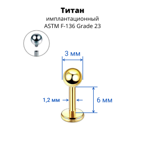 Интернал-лабрета 1,2 мм. Титан, золотое анодирование. ILBBT16G