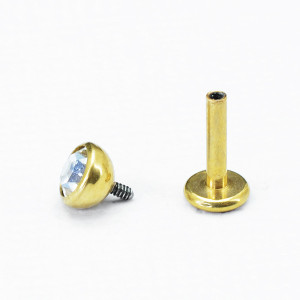 Интернал-лабрета 1,2 мм, анодирование розовое золото. Накрутка с кристаллом. Титан. LBICT16RG