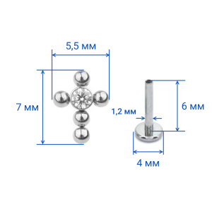 Интернал-лабрета 1,2 мм. Крест. Титан. Кристалл. ILT4247