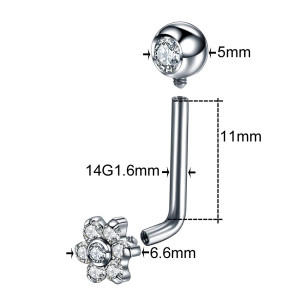 L-образная интернал-штанга для пирсинга "Кристина". Цветок, анодирование. LIBB005