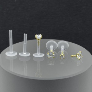 Лабрета 1,2 мм Push-in (без резьбы) (набор). Биопласт. Акрил, золотое анодирование, круглый циркон Clear. LFX0587