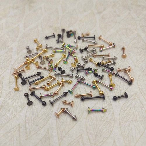 Лабрета 1,2 мм для пирсинга уха и губы. Конус. Титан, анодирование цвета розовое золото. LBCNT16rg