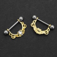 Украшение для пирсинга соска, золотое покрытие. Кристалл Crystal. SNP0559