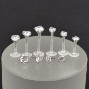 Лабрета 1,2 мм Push-in (без резьбы) (набор). Акрил, круглый циркон Clear. LFX0658