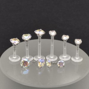 Лабрета 1,2 мм Push-in (без резьбы) (набор). Акрил, круглый циркон Aurore Boreale. LFX0662