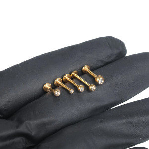 Интернал-лабрета 1,2 мм шарик 3 мм с кристаллом. Титан, золотое анодирование. ILBBTJ16G