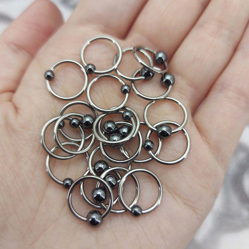 Кольцо 1,2 мм. Титан. Гематитовый шарик. TBCH16