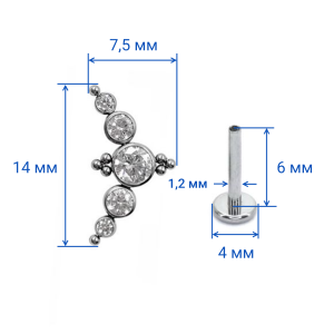 Интернал-лабрета 1,2 мм. Титан. Кристаллы и опалы. ILT4235