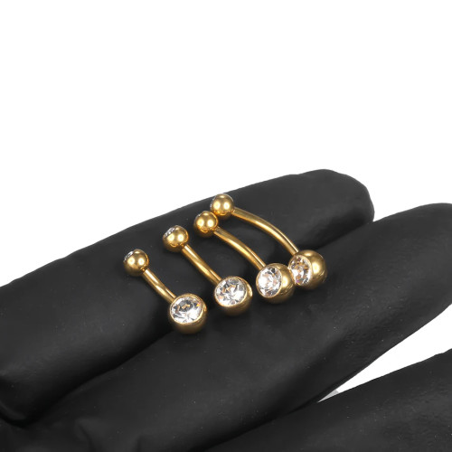 Украшение для пирсинга пупка. Титан, золотое анодирование, кристаллы. BNTJG14/6/4