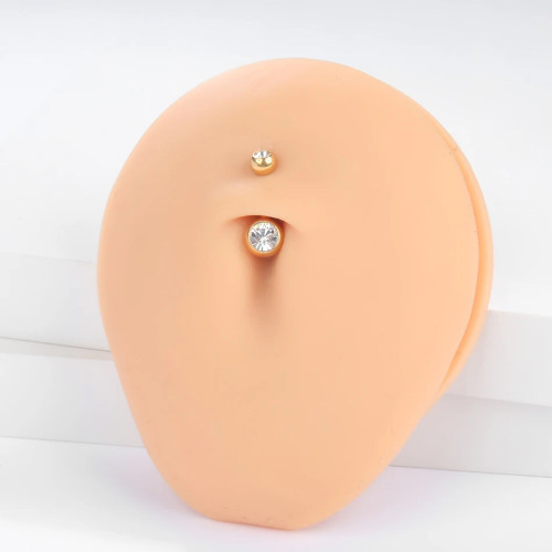 Украшение для пирсинга пупка. Титан, золотое анодирование, кристаллы. BNTJG14/6/4