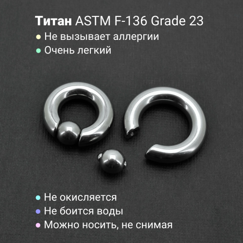 Кольцо 6 мм для пирсинга Принц Альберт. Титан. Шарик на пружине. BCRT2-SL