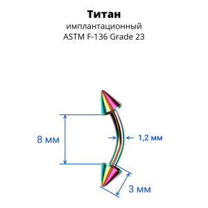 Микробанан 1,2 мм. Конус. Титан, радужное анодирование. BNECN16TRb