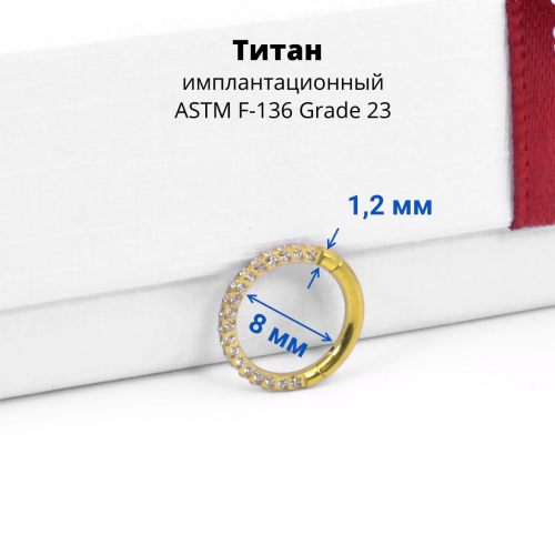 Кольцо сегментное 1,2 мм кликер. Титан. Кристаллы. HSEGTAJ022