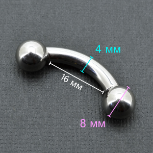 Интернал-банан 4 мм  для пирсинга Принц Альберт. BNPB6