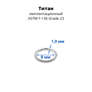 Кольцо сегментное 1,0 мм кликер с кристаллами. Титан. HSEGTAJ003