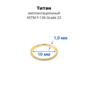 Кольцо сегментное 1,0 мм кликер с кристаллами. Титан. HSEGTAJ003