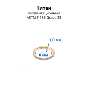 Кольцо сегментное 1,0 мм кликер с кристаллами. Титан. HSEGTAJ003