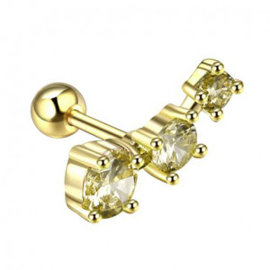 Штанга 1,2 мм, золотой цвет. Три циркона. BBER5472