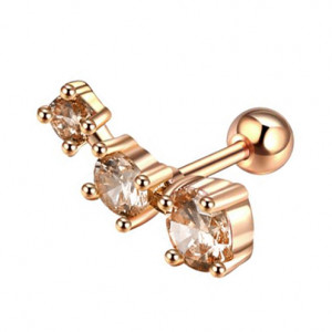 Штанга 1,2 мм, цвет розовое золото. Три циркона. BBER5473
