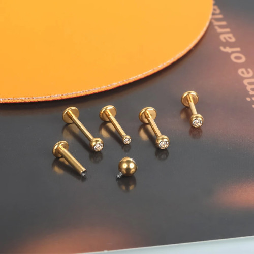 Интернал-лабрета 1,2 мм, накрутка 2 мм с кристаллом. Титан. LBICT16