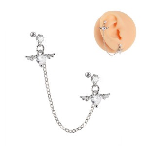 Штанга 0,8 мм для двух проколов. Сердца с крыльями. JC4708