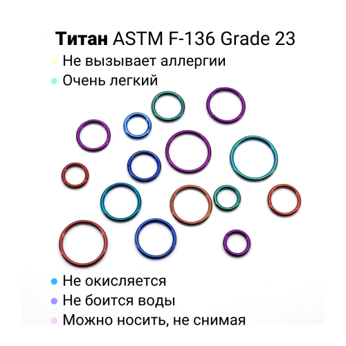 Кольцо сегментное 1,2 мм кликер. Титан, цветное покрытие. HSEGTA16cl