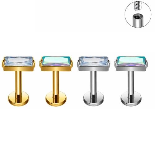 Интернал-лабрета 1,2 мм. Прямоугольный кристалл AB, золотое анодирование. Титан. ILBT5690