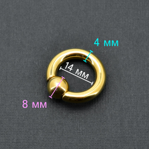 Кольцо 4 мм для пирсинга Принц Альберт, золотое титановое покрытие. Шарик на пружине. BCRG6-SL