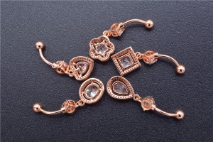 Украшение для пирсинга пупка, покрытие розовым золотом. Овал. BNRG4326