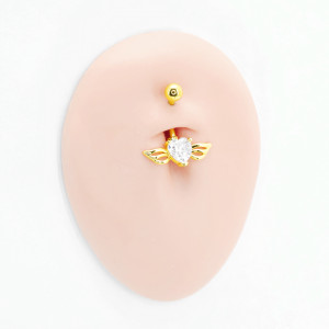 Украшение для пирсинга пупка, покрытие золотом. Сердце с крылышками. BNG4349