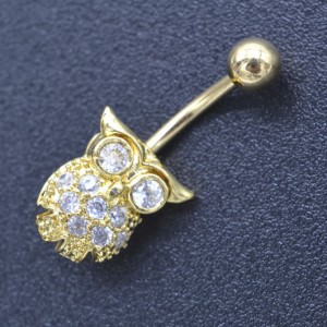 Украшение для пирсинга пупка, покрытие золотом. Сова. BNG4329