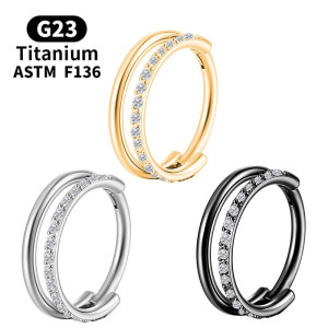 Кольцо сегментное 1,2 мм кликер двойное. Титан, кристаллы. HSEGTA019