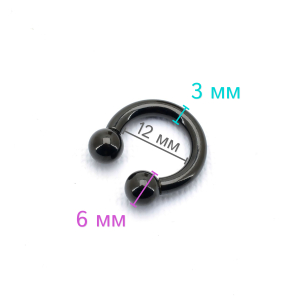 Интернал-циркуляр 3 мм для пирсинга Принц Альберт, чёрное титановое покрытие. ICBRA8