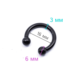 Интернал-циркуляр 3 мм для пирсинга Принц Альберт, чёрное титановое покрытие. ICBRA8