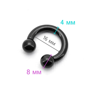 Интернал-циркуляр 4 мм для пирсинга Принц Альберт, чёрное титановое покрытие. ICBRA6