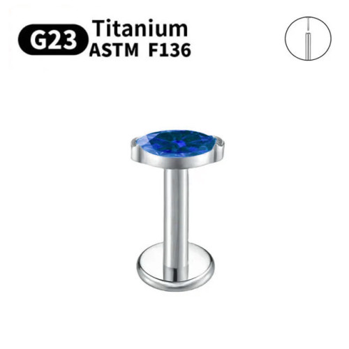 Лабрета 1,2 мм Push-in (без резьбы). Титан, кристалл капля. ILT7854