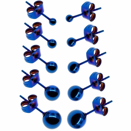 Серьги-гвоздики. Пара. Шарик, синее титановое покрытие. SES-422-BL-2